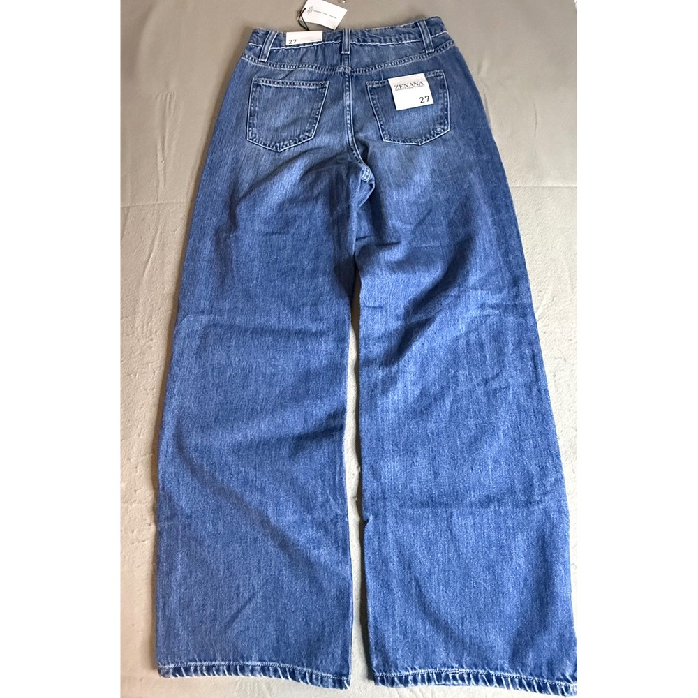 Zenana Women Medium Wash High Waisted Wide Leg Cotton Jeans DTP-1973MM Size 27 - Picture 2 of 7